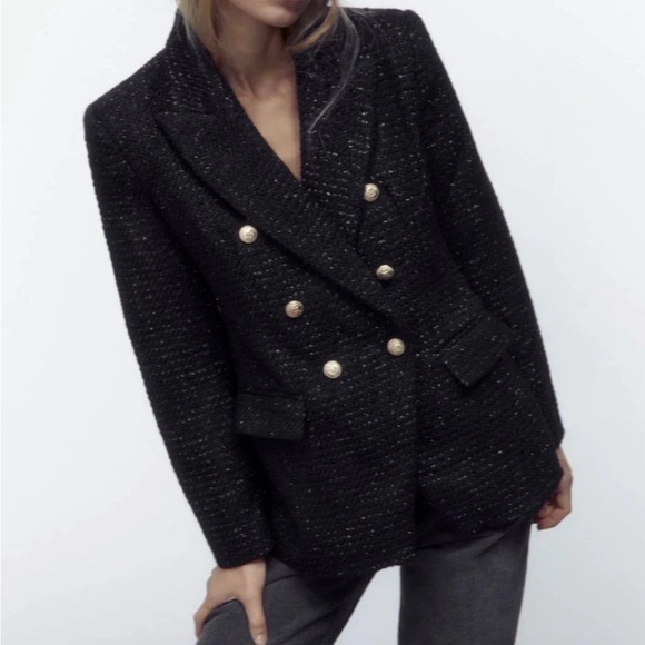 Zara Jackets & Blazers - ZARA WOOL BLEND DOUBLE BREASTED TEXTURED WEAVE JACKET, Size L